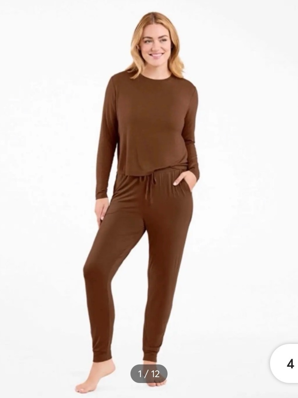 nuuds Coffee Brown Long-Sleeve jogger Pajama Set